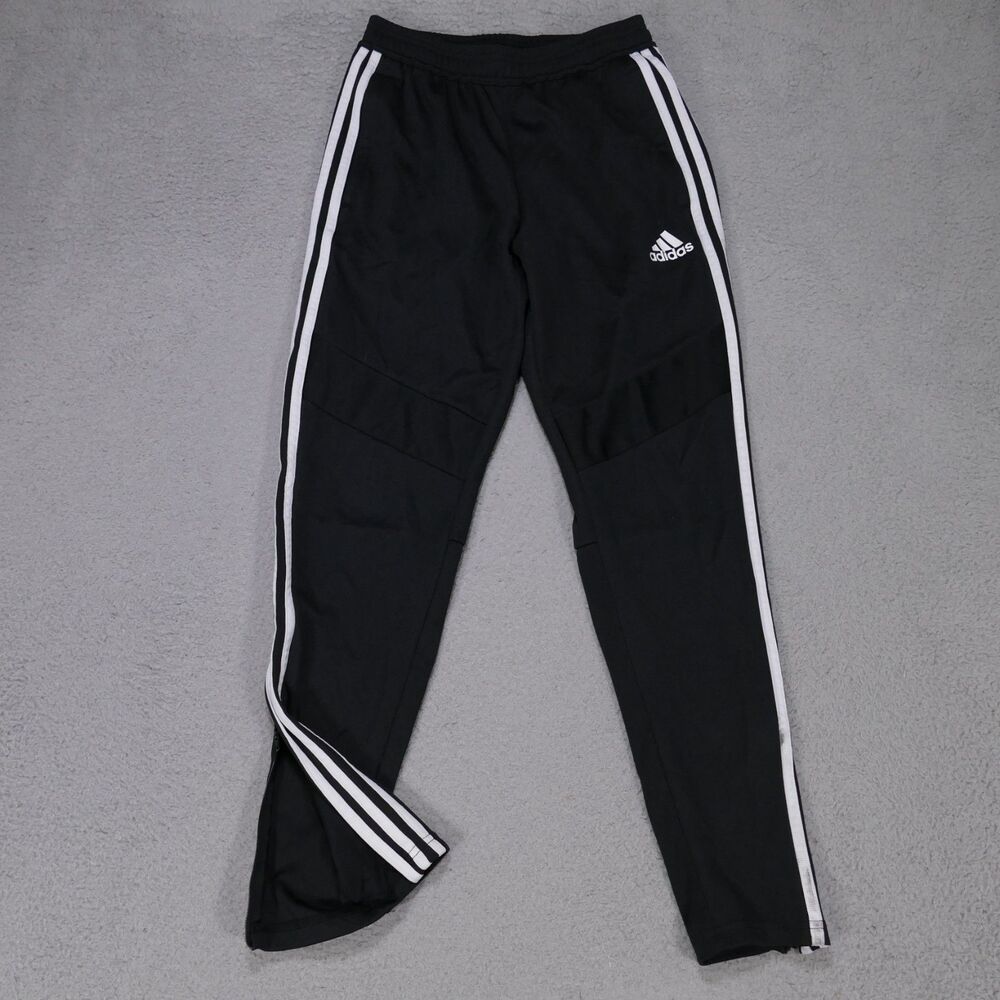 Adidas Men Small Black Tapered Jogger Pants 100% Polyester Ankle Zip